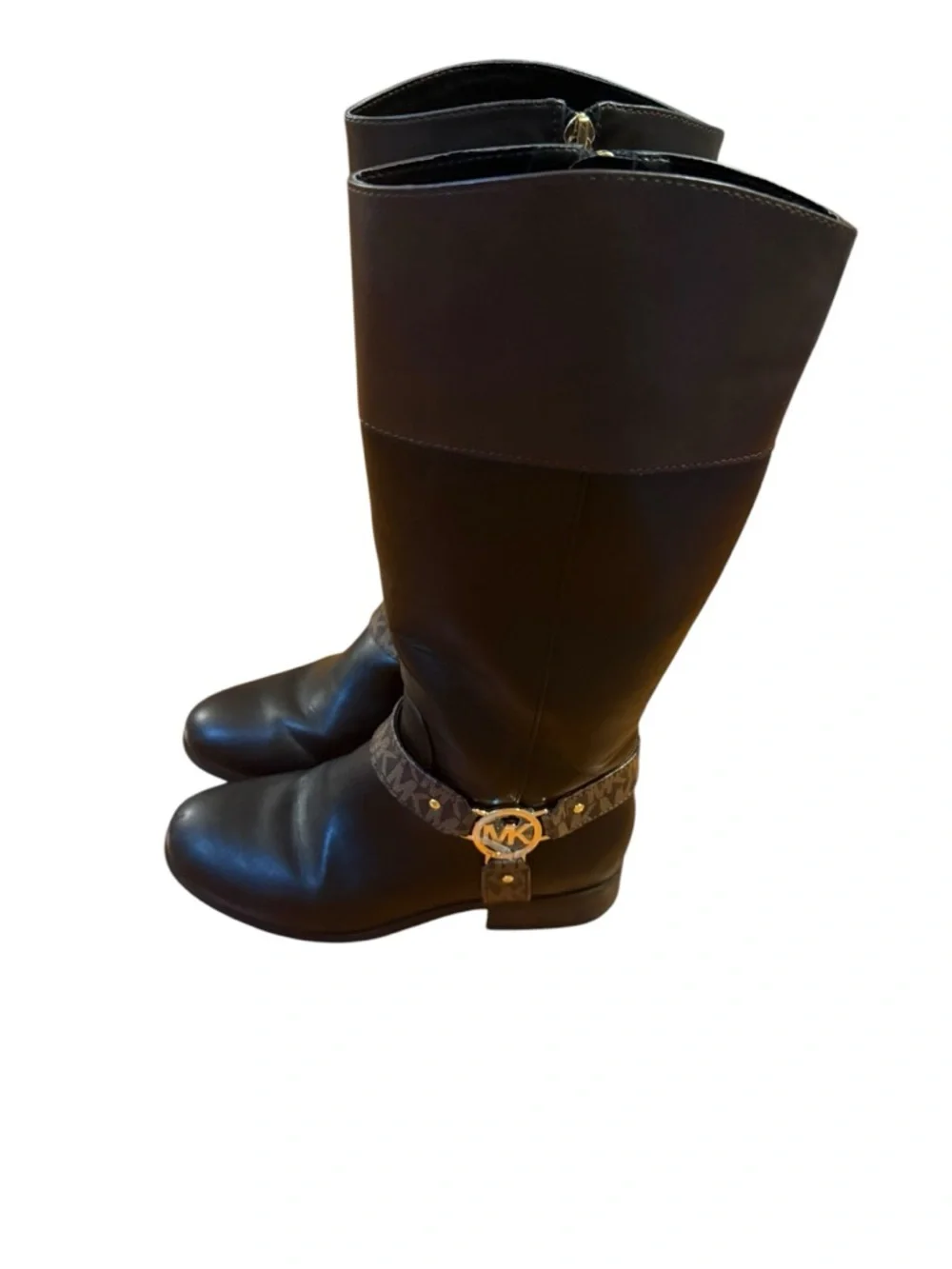 Michael Kors Black Logo-Trim Leather Riding Boots